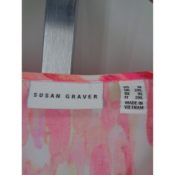 Susan Graver Pink Liquid Knit Asymmetric Hem Top Blouse Plus Size 1X - Picture 10 of 12